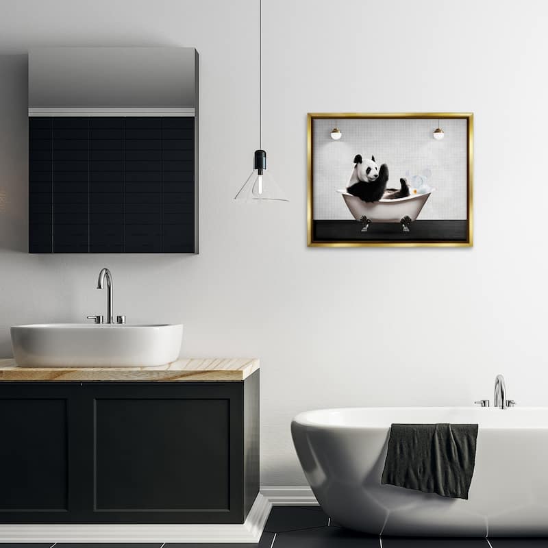 Stupell Panda in Modern Bubble Bath Framed Floater Canvas Wall Art Design By Seven Trees Design