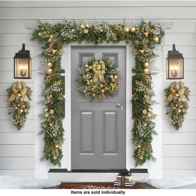 Puleo International 6' x 10" Battery-Operated Pre-Lit Gold Decorated Artificial Garland