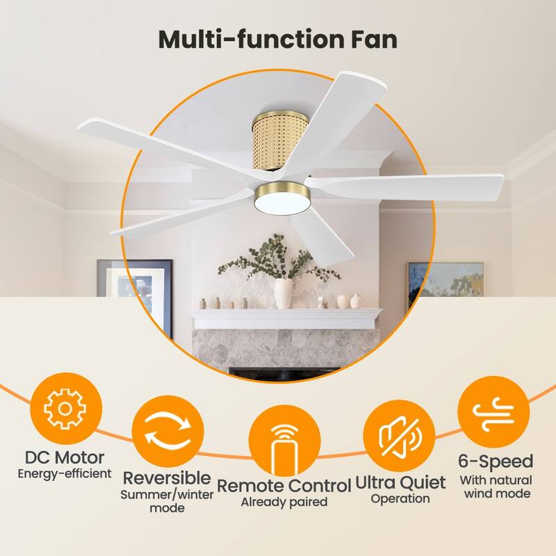 MLiAN 5 Solid Wood Blades Ceiling Fan with Lights Remote Control 6-Speed DC - 54''