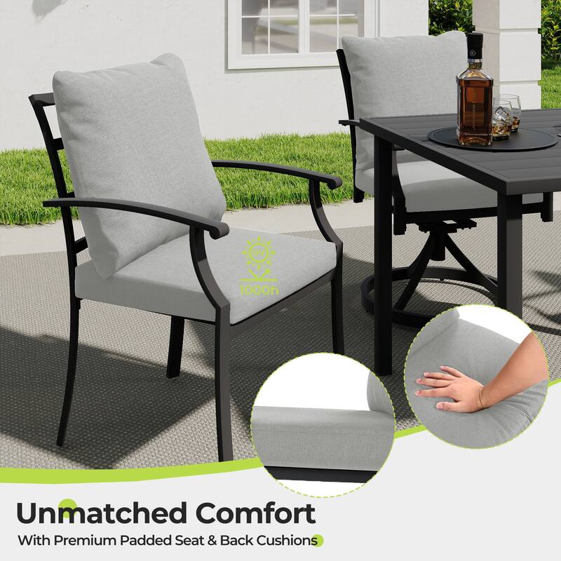 IvyGlow 5-Piece Black Metal Patio Dining Set with Square Table and Gray Cushions