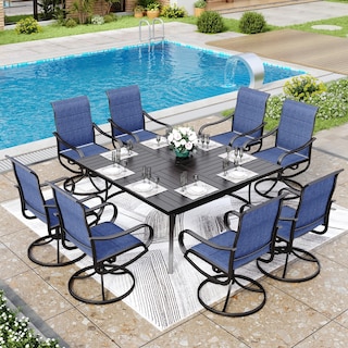 MAISON ARTS 9 Pieces Patio Dining Set, 60 Inch Square Metal Table and Sling Dining Chairs