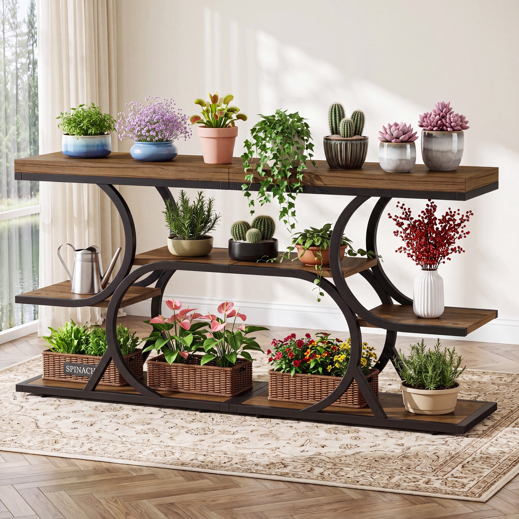 23.62 Inch Industrial End Table with Storage Shelves and Metal Frame