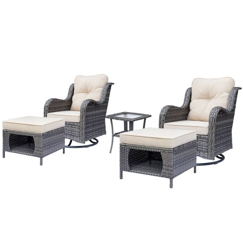 5 Piece Outdoor Wicker Patio Furniture Swivel Chair with Ottoman Set