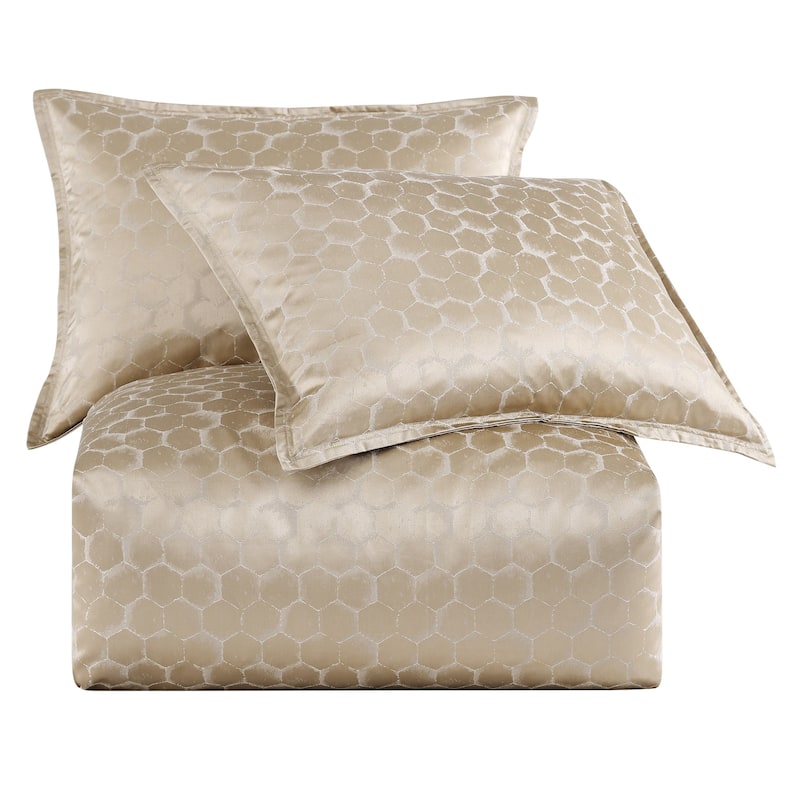 HiEnd Accents Honeycomb Light Gold Metallic Jacquard Duvet Cover Set, 3PC