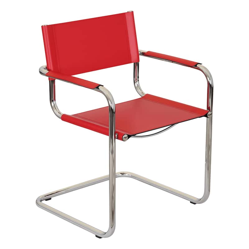 Breuer Chair Company Mart Stam Cantilever Armchair Arm Chair w/ Chrome Frame (Various Bonded Leather Colors) - Red