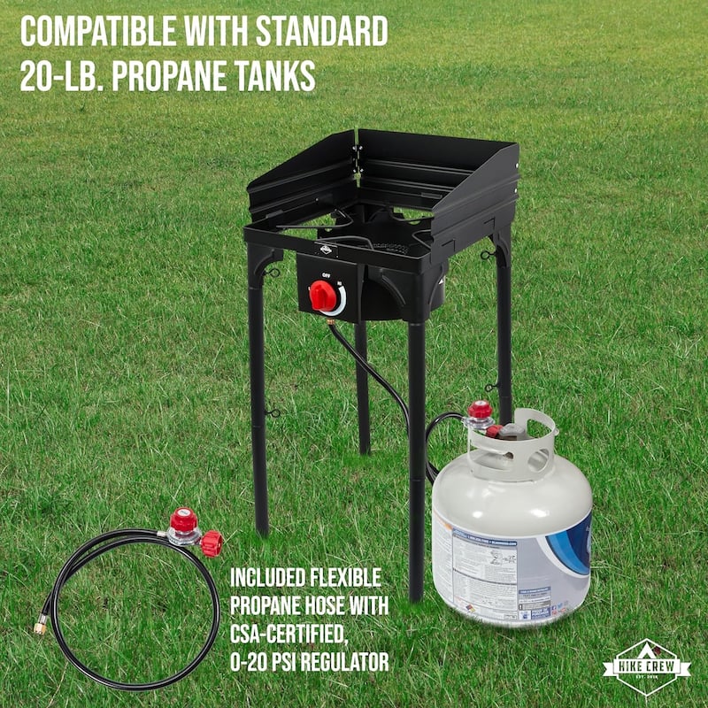 Hike Crew Cast Iron 1-Burner Gas Camping Stove, 75,000 BTU Portable Stove with Flame Control & More