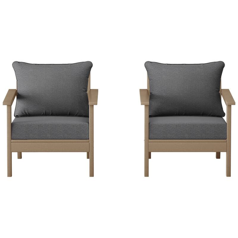 Birchwood All Weather HDPE Outdoor Patio Weathered Wood Deep Seating Conversation Set With Cushions (2-Piece)