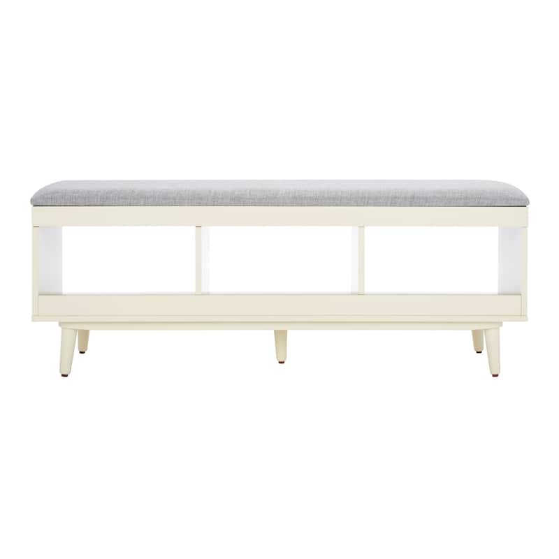 SAFAVIEH Cricket Mid-Century Modern Open Shelf Storage Bench with Cushion