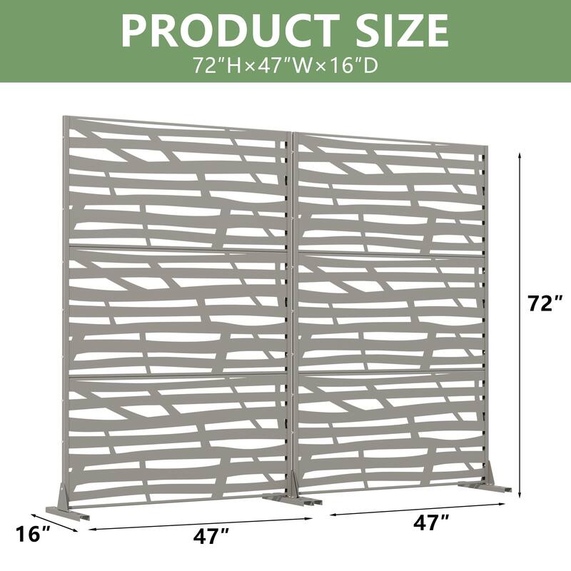 Metal Privacy Screen Fence Panel with Stylish Pattern Set of 2