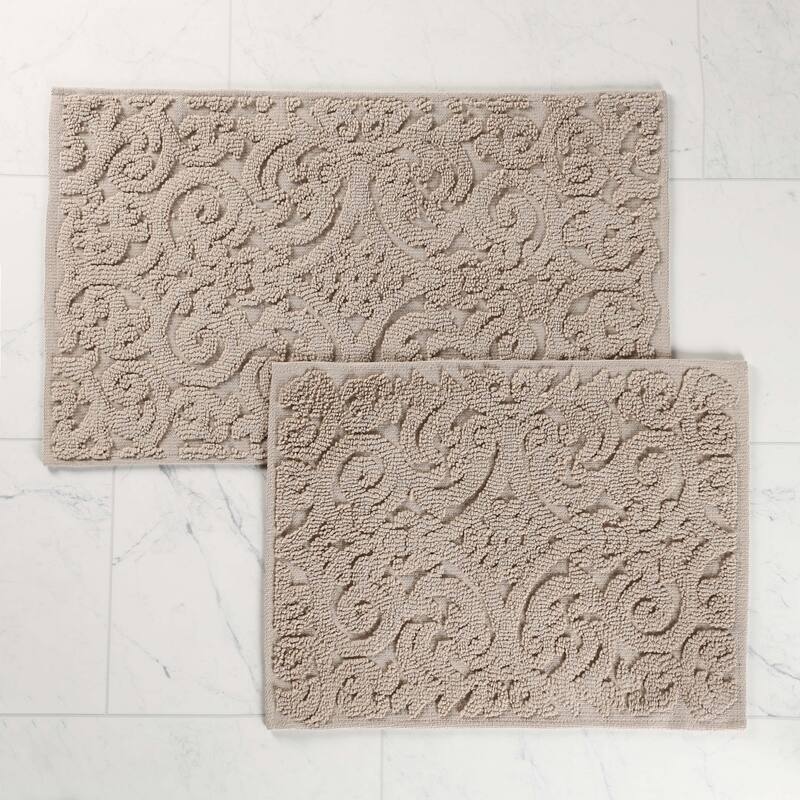 Superior Venere Floral Scroll Washable Bath Rug, Set of 2 - Medium - Beige