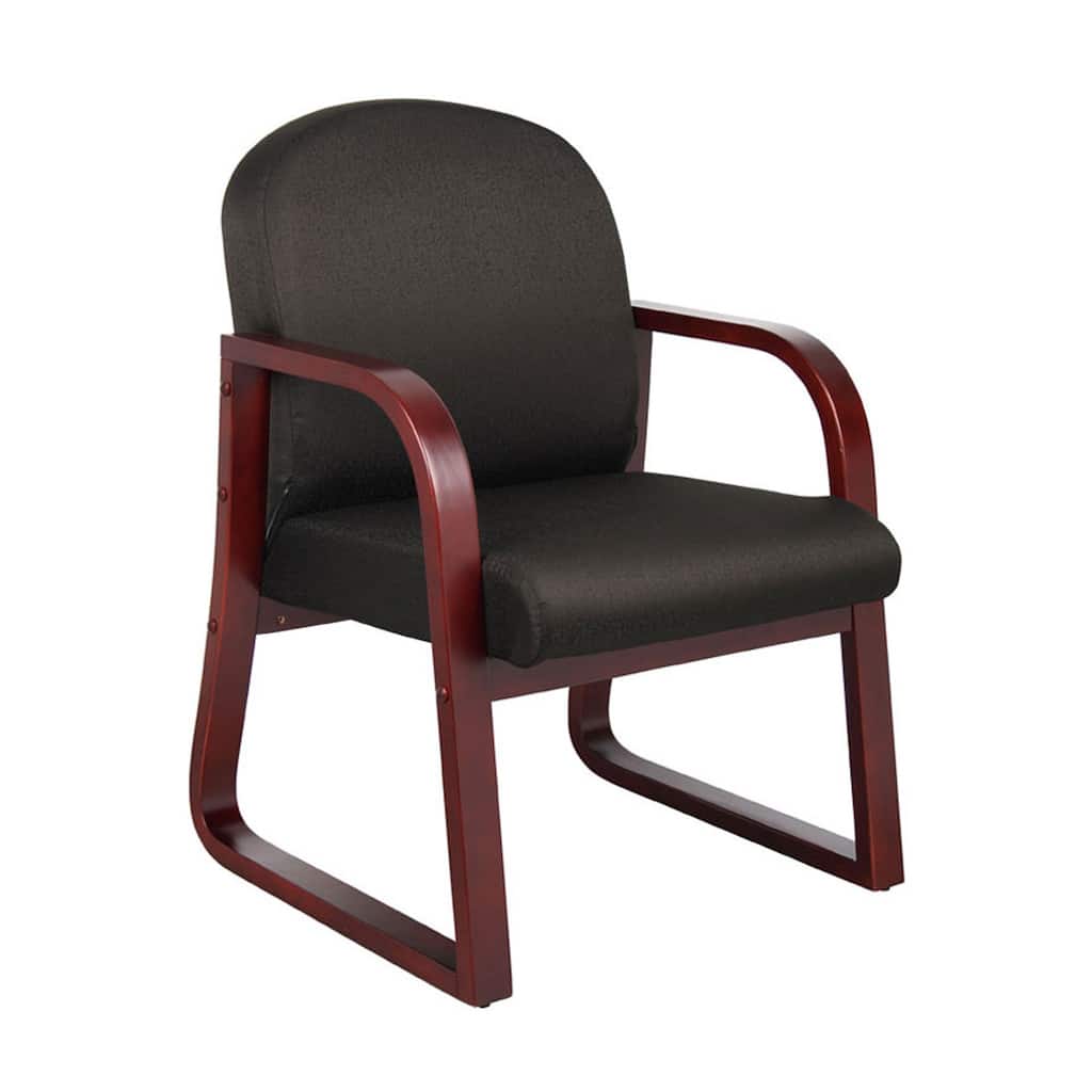 Cain Guest Chair with Molded Mahogany Wood Frame, Black Task Fabric