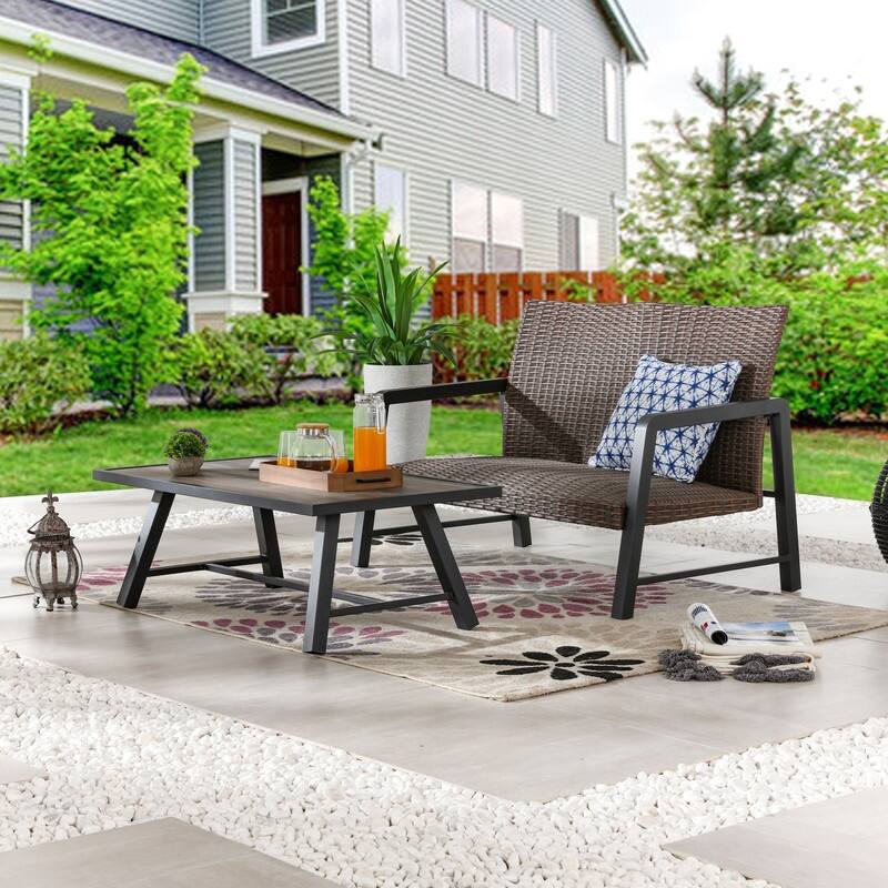 Patio Festival 2-Piece Outdoor Fast-Drying Loveseat Coffee Table Set
