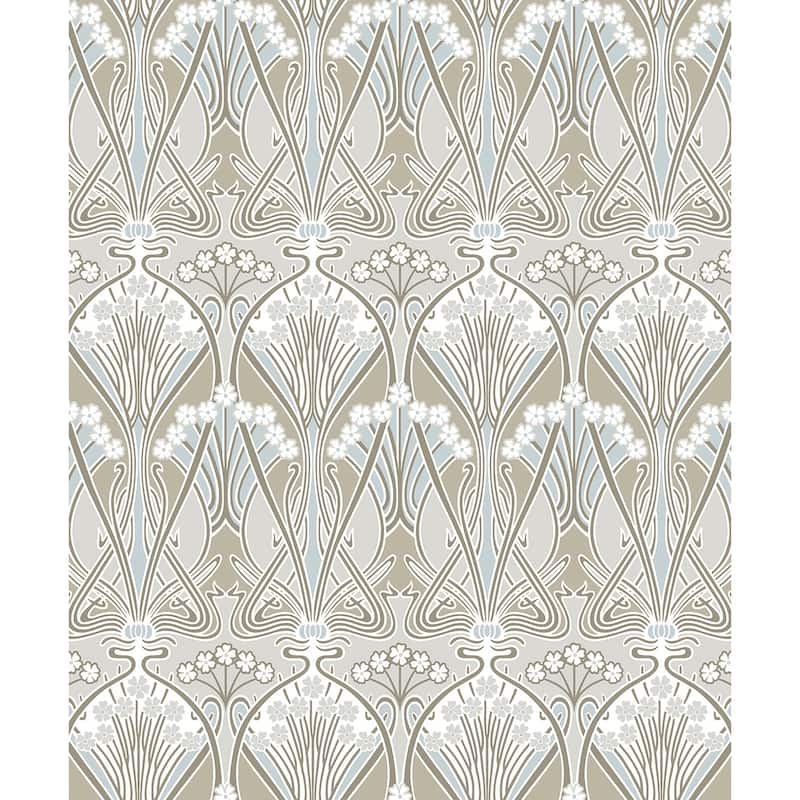 Seabrook Designs Dragonfly Damask Nonwoven Unpasted Wallpaper - 20.9 in. W x 33 ft. L - Soft Taupe & Blue Mist