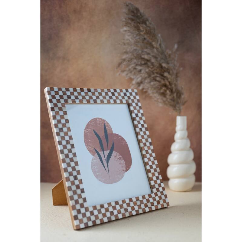 Checkered Rectangular Picture Frame - for 8" x 10" Photo - Brown and White
