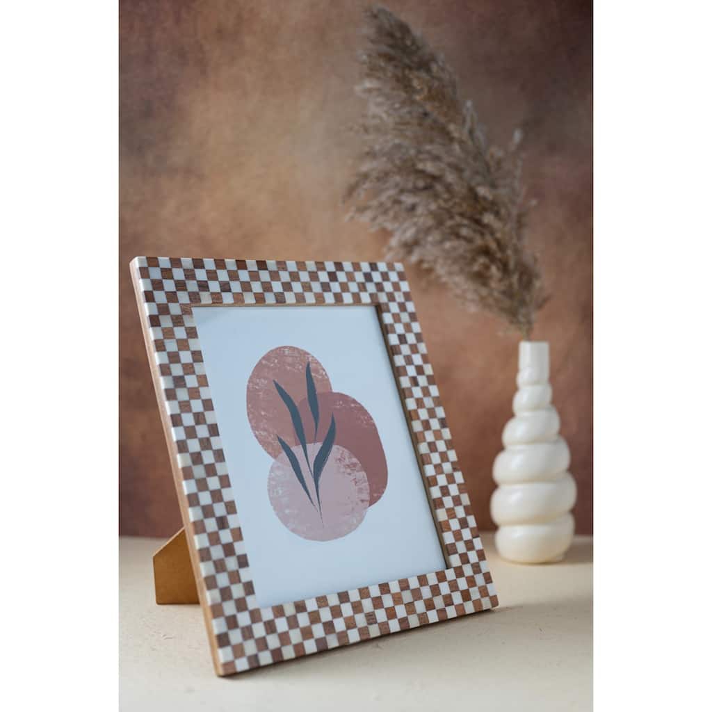 Checkered Rectangular Picture Frame - for 8" x 10" Photo - Brown and White