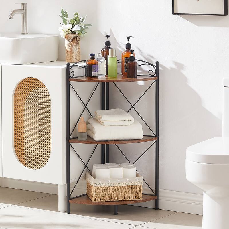 3-Tier Corner Shelf Industrial Triangle Display Storage Rack, Set of 2