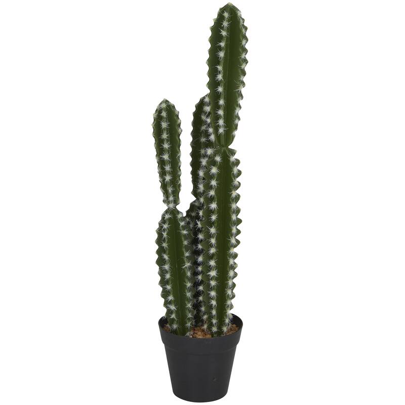 Green Faux Foliage Cactus Artificial Plant with Realistic Leaves and Black Round Pot