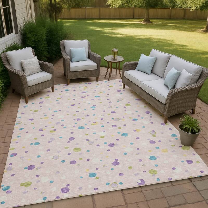 Machine Washable Indoor/ Outdoor Contemporary Sheinelle Chantille Rug - Pink - 9' x 12'