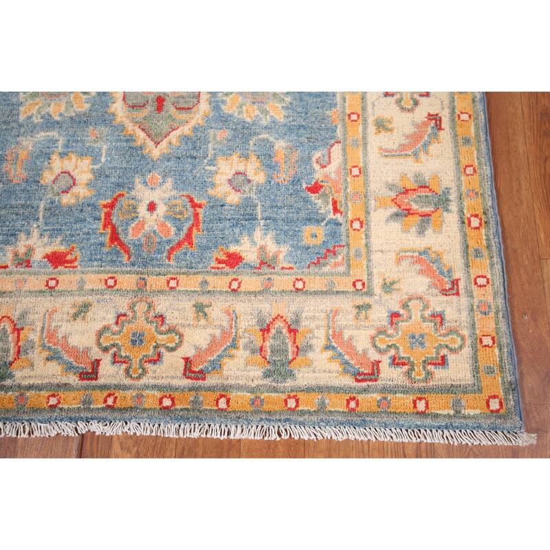 Blue Kazak Oriental Accent Rug Handmade Floral Wool Carpet - 3'3" x 4'11"