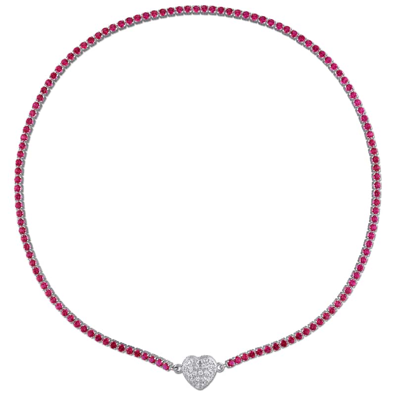 Miadora 14 1/4ct TGW Created Ruby Created White Sapphire Heart Necklace in Sterling Silver-17 in