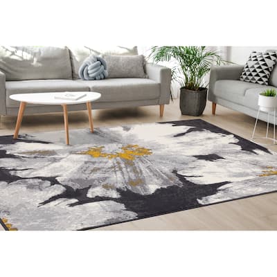 Florence Collection - Grey/Yellow Floral Rug - 4'7" x 6'7"