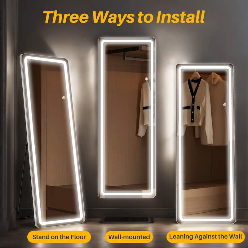 Floor Mirror with LED Light, Full Length Mirror with Stand, Hanging Mirror Wall Mounted Mirror, Full Body Mirror for Living Room