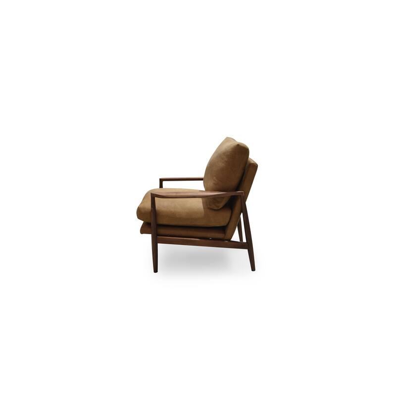 NADAAL STUDIOS Thalina Accent Chair,Walnut Frame with Wide Curved Arms in Top Grain Leather, Brown