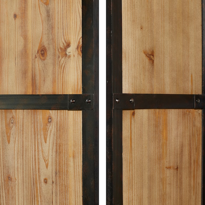 Wood Hinged Foldable Partition 3 Panel Room Divider Screen with Solid Wood Panels - Brown - Roche River Decor - 1"Wx48"Lx71"H