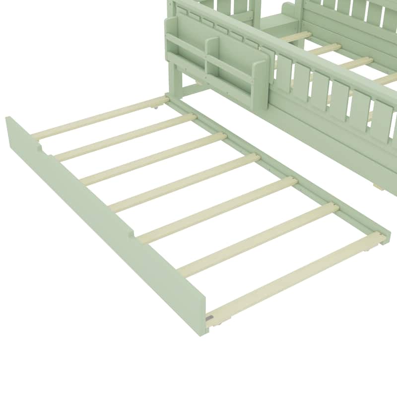 Full/Twin Loft Bed with Bookshelves, Safety Stairs & Trundle