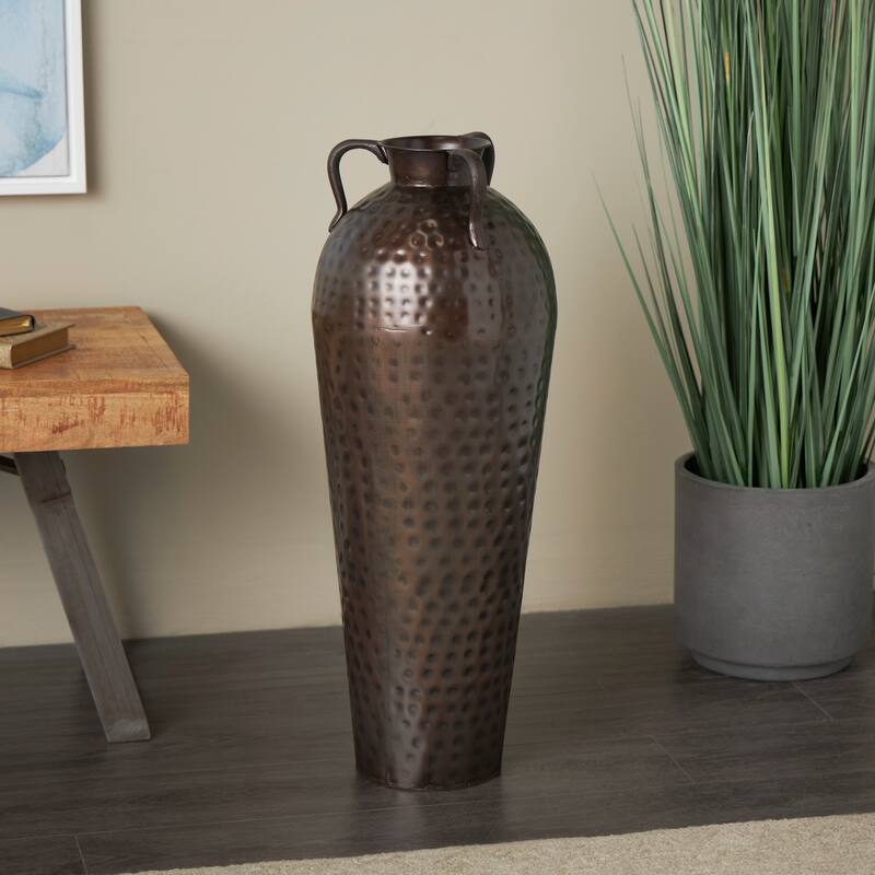 Bronze Hammered Solid Iron Jug Floor Vase - 10 x 10 x 28