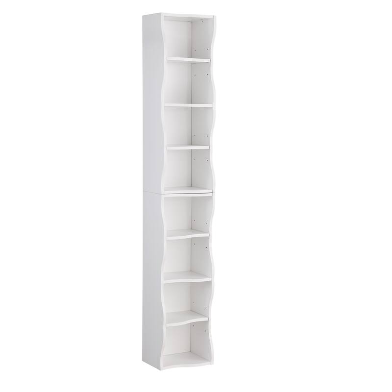 Anmytek White Wave Design Ladder Shelf - 8 Tier Tall Narrow Bookcase for Small Spaces with Anti Tip Kit