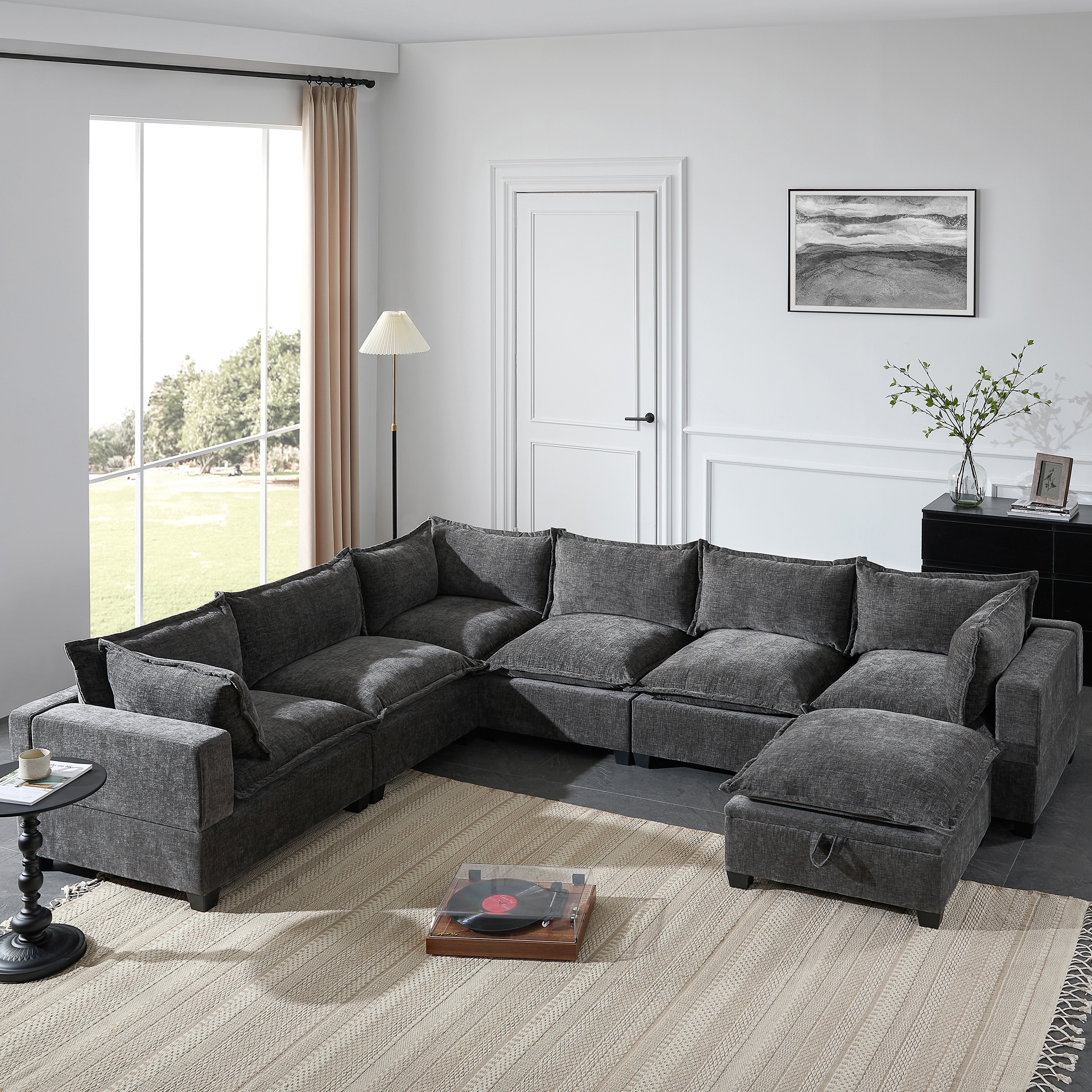 117.5'' Modular Sectional Sofa with Movable Storage Ottoman, 7 Seat U Shaped Couch, Wide Seat & Free Combination