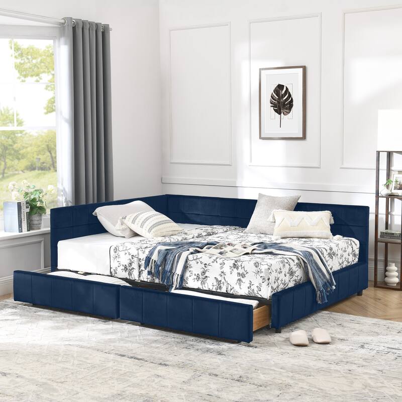 L-shaped Velvet Upholstered Daybed Tufted Sofa Bed with Soft Backrest Armrests - and Optional Corner Storage Day Bed