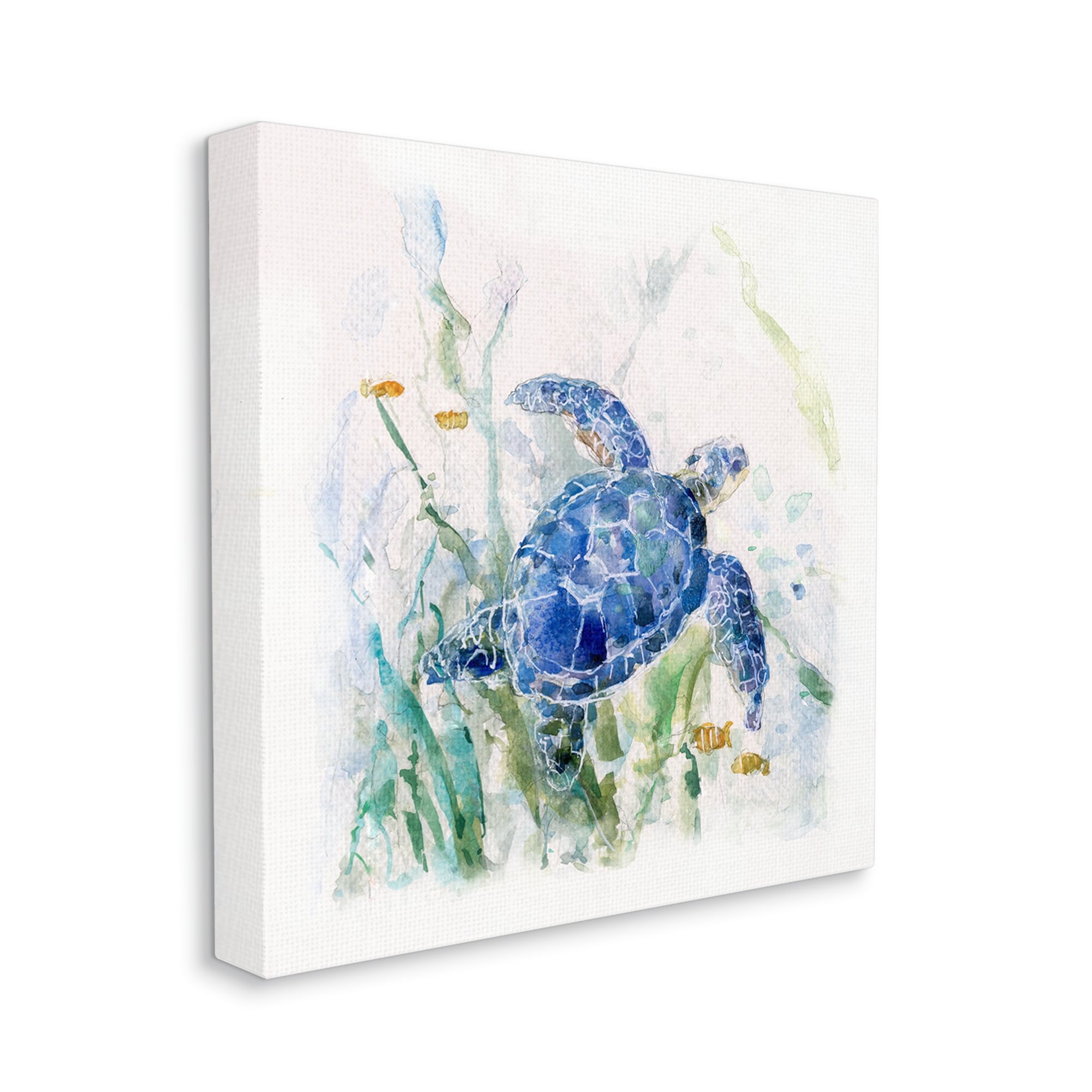 Stupell Pleasant Aquatic Blue Sea Turtle Swimming Ocean Plants  Canvas Wall Art-image