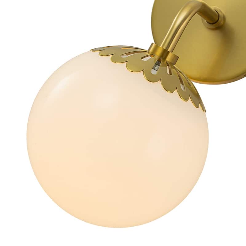 1-Light Aged Brass Milky Glass Globe Wall Sconce - Dimmable