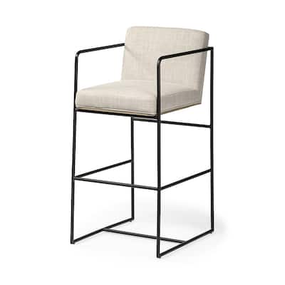 29" Modern Beige Fabric Counter Stool with Metal Frame and Footrest Armrest and Full Back Design - 39.96”H x 22.64”W x 18.7”D
