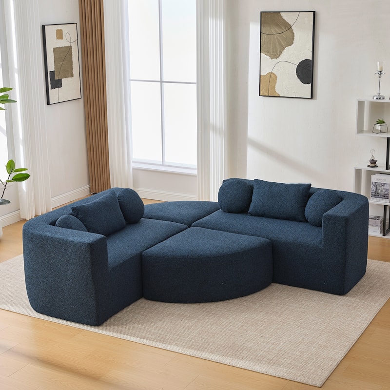 Curved Modular Sectional Boneless Upholstered Sofa Convertible Sleeper Sofa Bed, Free Combination, Boucle Deep Seating Sofa