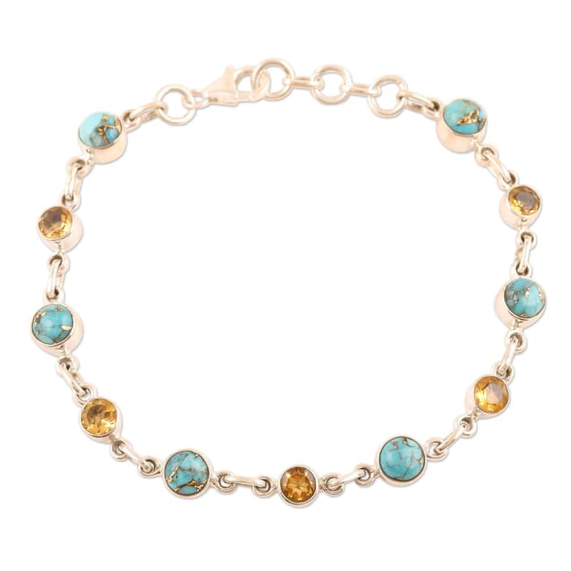 NOVICA Ravishing Beauty in Yellow, Citrine and composite turquoise link bracelet