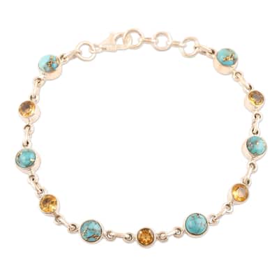 NOVICA Ravishing Beauty in Yellow, Citrine and composite turquoise link bracelet