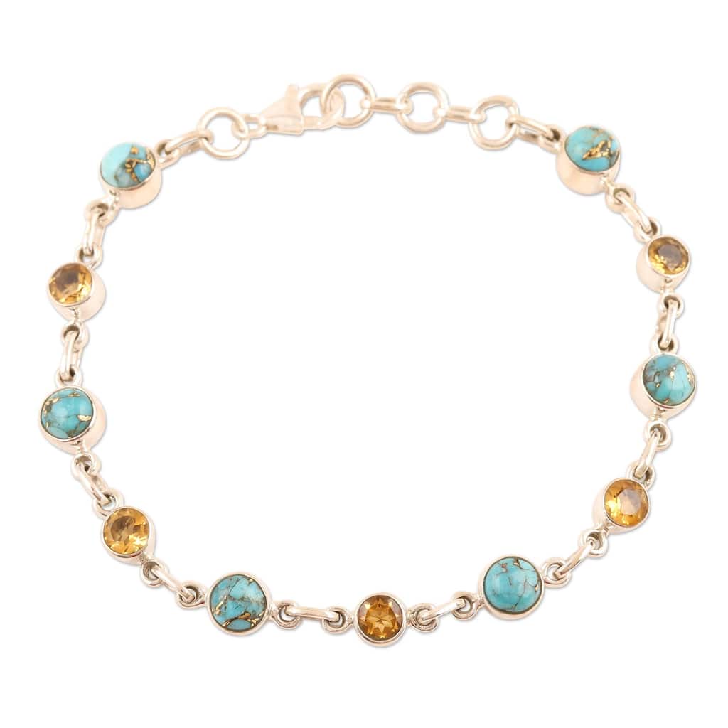 NOVICA Ravishing Beauty in Yellow, Citrine and composite turquoise link bracelet