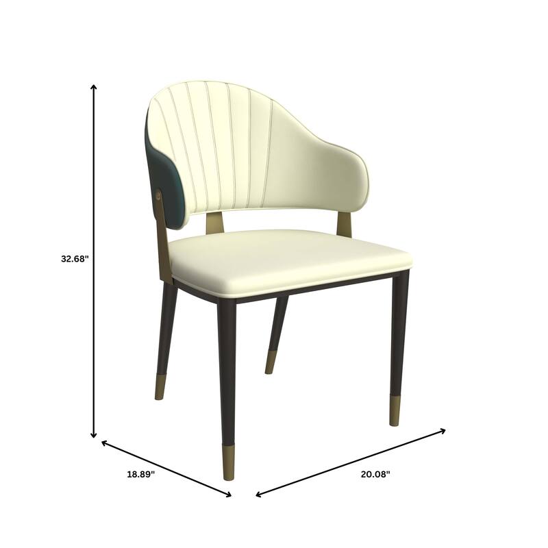 Leather Dining Chair in Iron Set of 4 with Gold Accents Design Modern Ergonomic Side Arm Chair