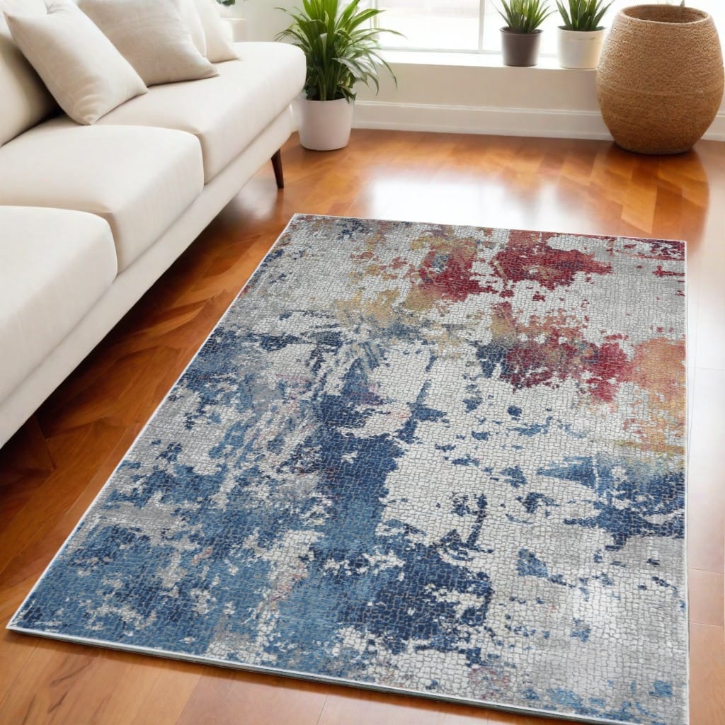 Jadej Power Loomed Distressed Abstract Modern Non Skid Area Rug By HomeRoots - 90' X '63' X '0.5