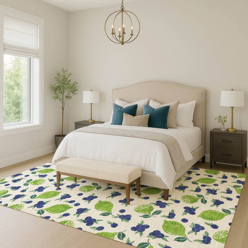 Machine Washable Indoor/ Outdoor Citrus Berry Chantille Rug
