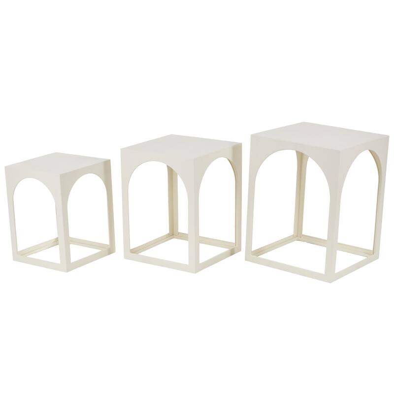 Metal Nested Accent Table with Arched Cutouts - Set of 3 White or Black - Roche River Decor - White - S/3 21", 18", 16"H - Metal