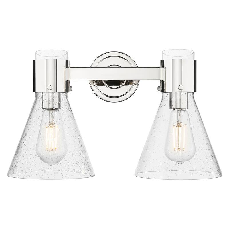 Innovations Lighting Downtown Urban - Lawton Cone - 2 Light 16" Wall-Mounted Bath Vanity Light - Polished Nickel, Seedy