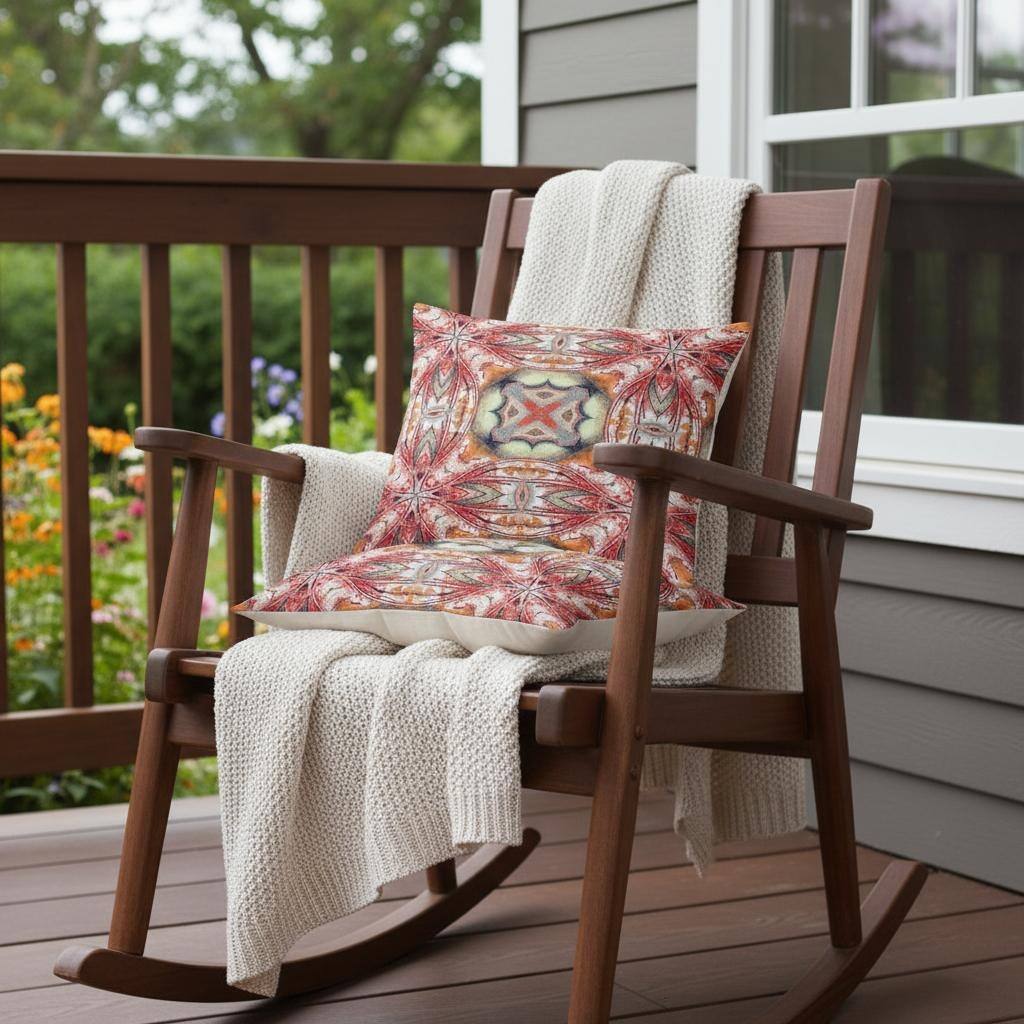HomeRoots Set of Two 16" X 16" Green and Red Blown Seam Floral Indoor Outdoor Throw Pillow - 16.00' X '16.00' X '5.00