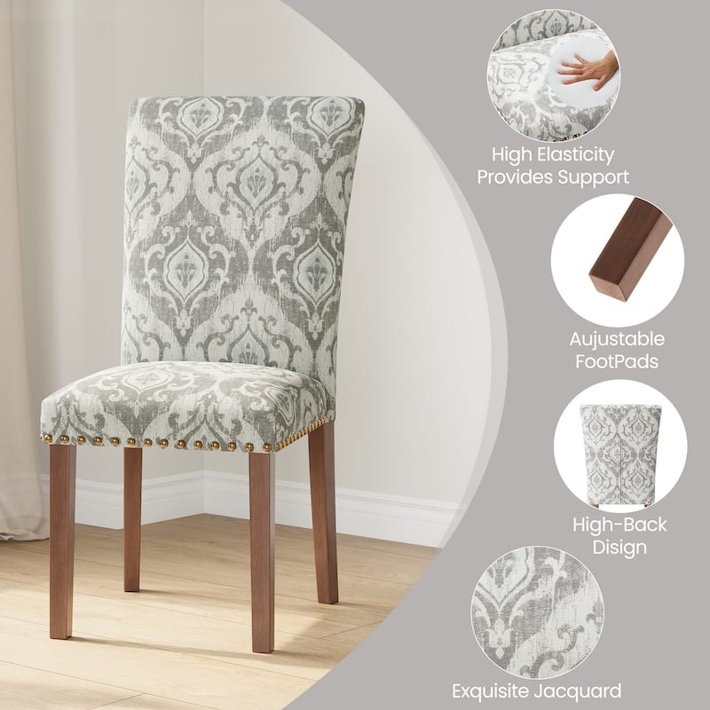 Upholstered Parsons Dining Chairs Set of 2/4/6, Fabric Dining Room Kitchen Side Chair with Nailhead Trim and Wood Legs