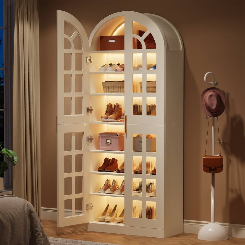 78-Inch Tall Shoe Cabinet with Acrylic Doors and Led Lights