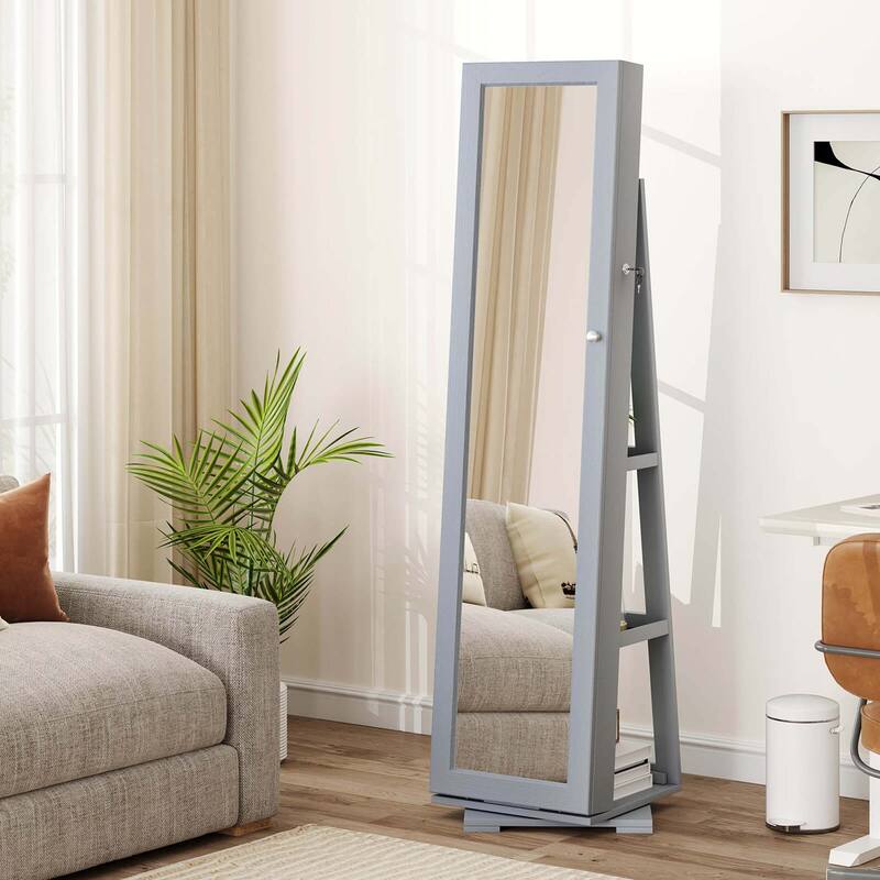 Costway 360degree Rotatable Jewelry Cabinet 2-in-1 Lockable Mirrored - See Details