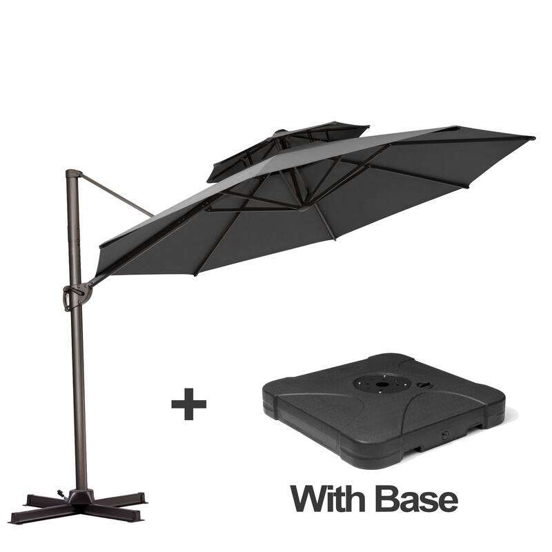 VredHom 11.5FT Dual Wind Vent Offset Cantilever Patio Umbrella with Base
